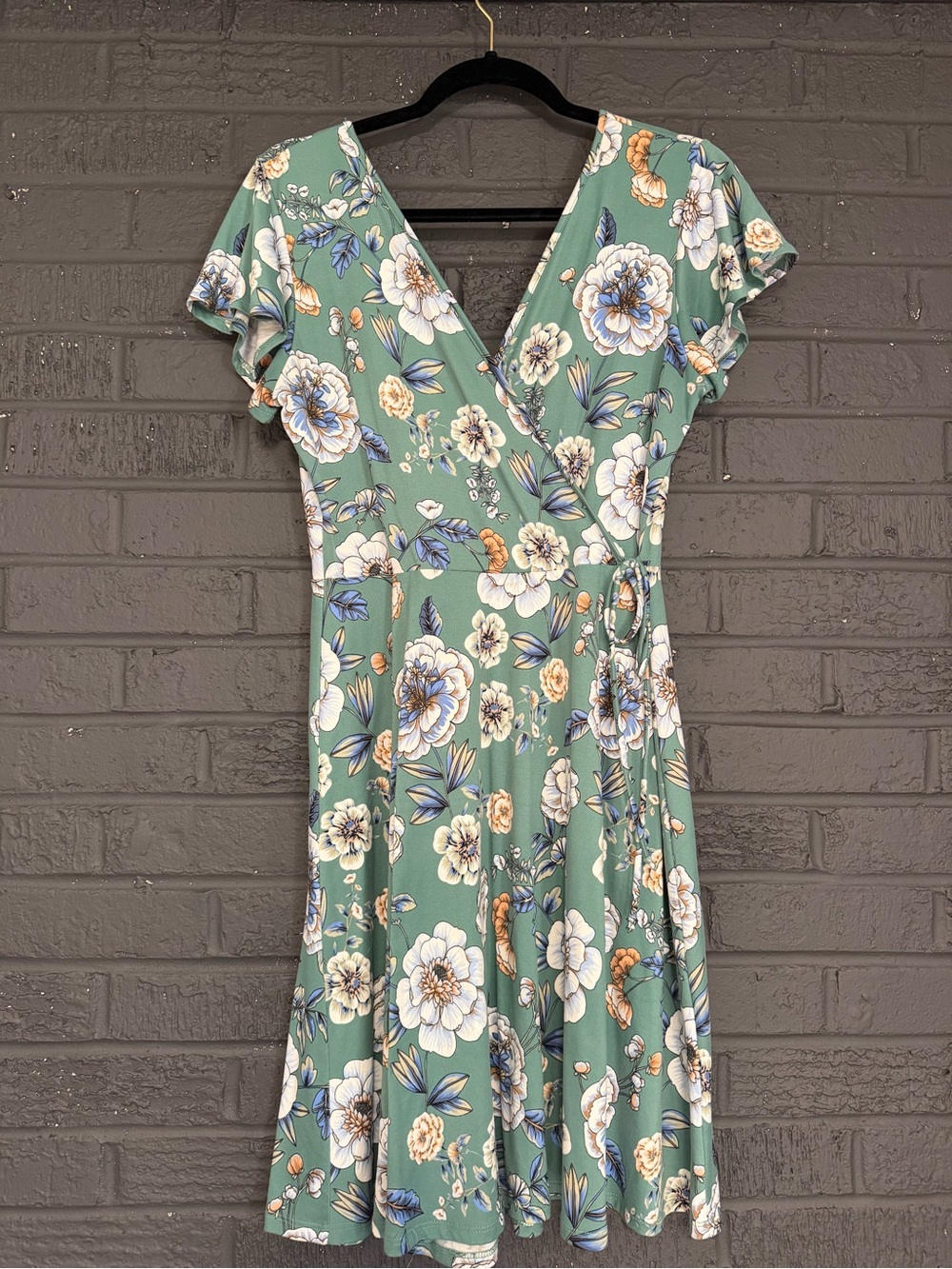 Kaileigh Sage Green Floral Wrap Midi Dress
